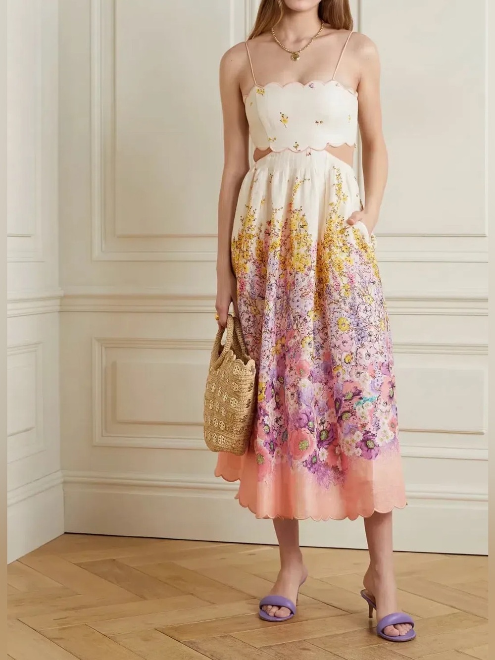 Zimmermann Jude Floral Scalloped Midi Dress 0 - Picture 5 of 8